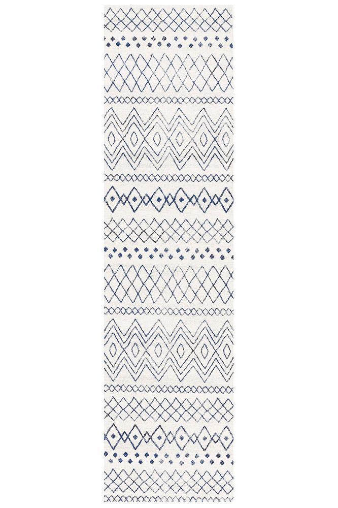 Oasis Nadia White Blue Rustic Tribal Rug - Image 7