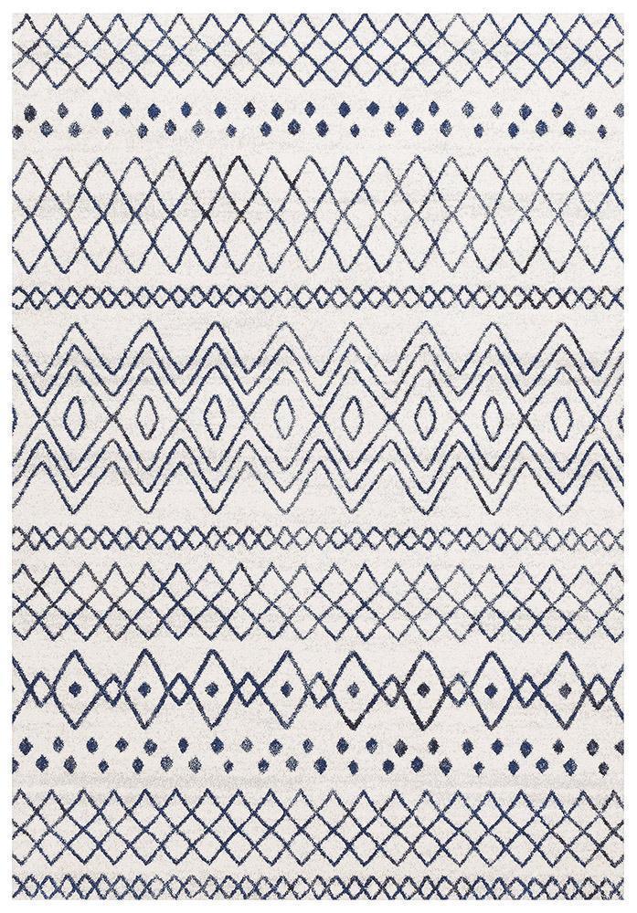 Oasis Nadia White Blue Rustic Tribal Rug - Image 2